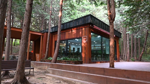 ▲숲속에 위치한 건지산 숲속 작은도서관의 모습이다.