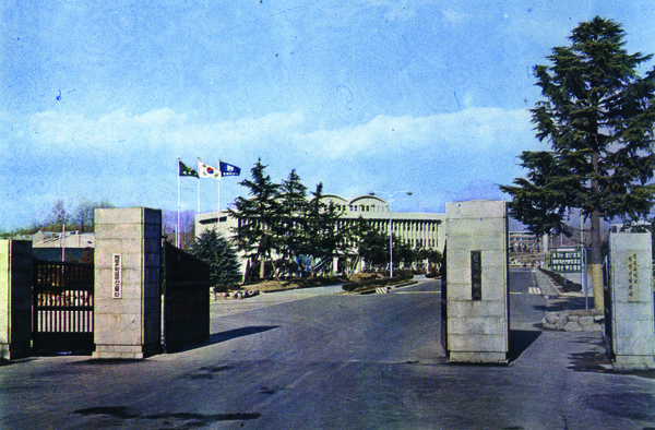 ▲제1학생회관이 완광된 이후 1980년 알림의 거리 모습.